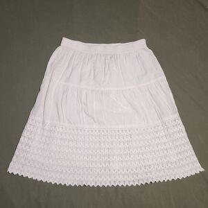 Studio West White 100% Cotton Lined crochet Prairie Skirt Sz M Boho Coastal